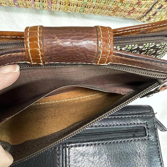 Fossil Hand Bag Lot 2 Bags And 3 Wallets Black Brown Leather Woven READ As Is - Picture 11 of 14